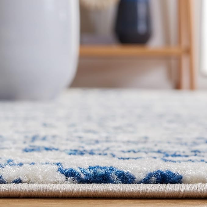 SAFAVIEH Tulum Collection Area Rug - 10' Round, Ivory & Navy, Moroccan Boho Tribal Design, Non-Shedding & Easy to Clean, Ideal for Living Room, Bedroom, Dining Space (TUL272D)