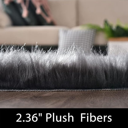 Latepis Dark Grey Round Rugs 5ft Faux Sheepskin Fur Rug for Bedroom Plush Fluffy Rug for Living Room Dorm Entertainment Room Luxury Home Decor