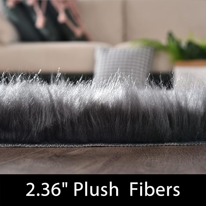 Latepis Large Rugs for Bedroom Dark Grey 6.7x10 Faux Sheepskin Fur Rug for Living Room Fuzzy Shaggy Furry Rug Luxury Home Decor Rectangle