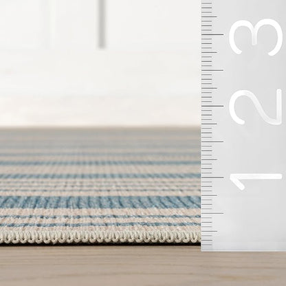 Dash & Albert Talos Blue Machine Washable Rug, 7.5 X 9.5 Feet, Blue/Ivory Stripe Pattern