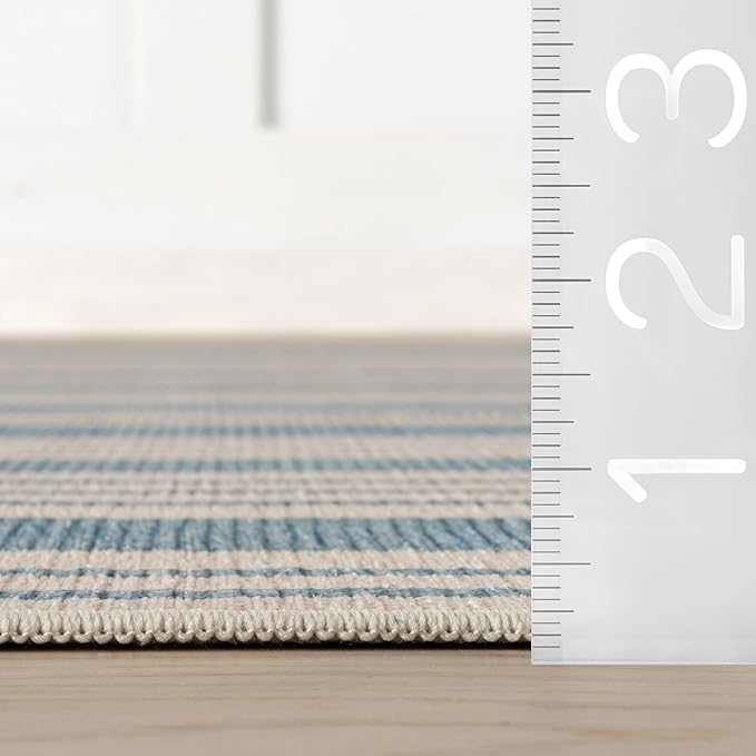 Dash & Albert Talos Blue Machine Washable Rug, Runner-2.5 X 8 Feet, Blue/Ivory Stripe Pattern