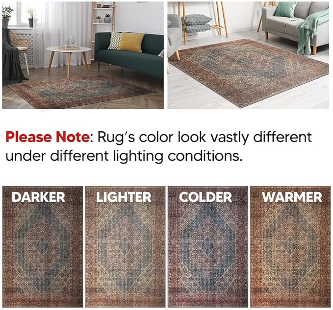 Keen Home Design 2x7 Rug - Machine Washable Runner Rug with Non-Slip Backing, Ideal for Hallway, Entryway, Kitchen, Laundry Room - Vintage, Easy Clean, Durable, Low Pile Rug - (2'6" x 7')