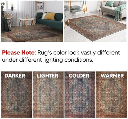 Keen Home Design 2x7 Rug - Machine Washable Runner Rug with Non-Slip Backing, Ideal for Hallway, Entryway, Kitchen, Laundry Room - Vintage, Easy Clean, Durable, Low Pile Rug - (2'6" x 7')