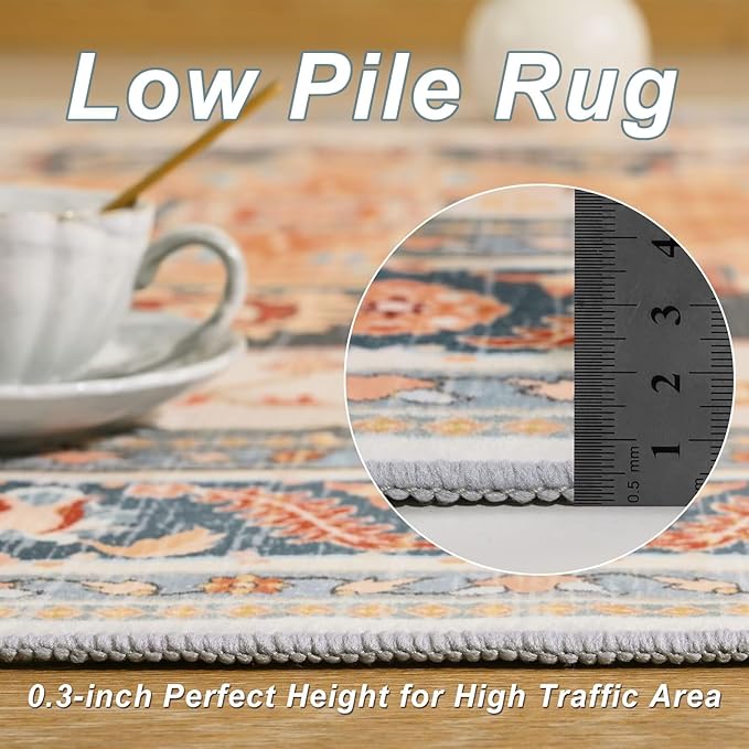 5x7 Orange Beige Area Rug for Living Room, Machine Washable Rugs with Non-Slip Backing for Bedroom, Vintage Medallion Carpet Dining Room Office Kids Room Decor