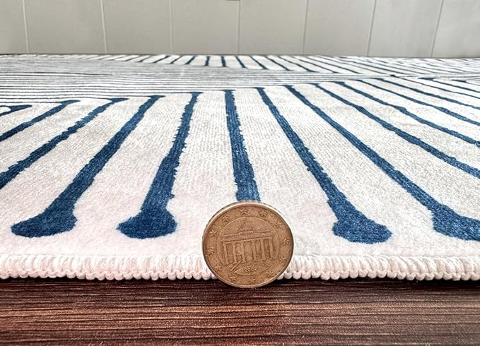 GLN Rugs Contemporary Collection - Machine Washable Area Rug, Contemporary Washable, Non Slip, Low Pile Chenille Rug, Living Room, Bedroom, Kitchen Rug (2' x 3' Blue Ivory)