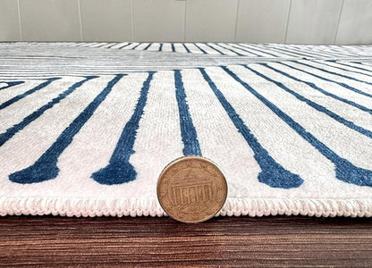 GLN Rugs Contemporary Collection - Machine Washable Area Rug, Contemporary Washable, Non Slip, Low Pile Chenille Rug, Living Room, Bedroom, Kitchen Rug (8' x 10' Blue Ivory)