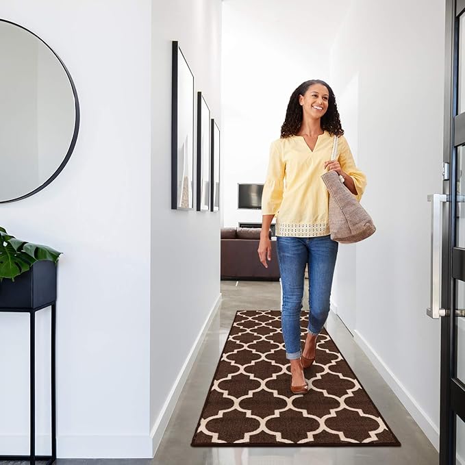 House, Home and More Skid-Resistant Carpet Runner – Moroccan Trellis Lattice – Coffee Brown & Vanilla Cream – 6 Feet X 26 Inches