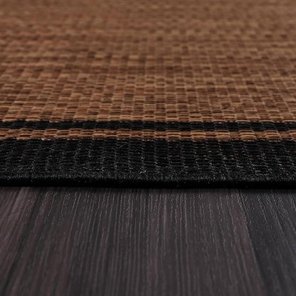 CAMILSON Indoor Outdoor Rug, 8x10 Bordered Nut Brown Black Modern Area Rugs for Indoor and Outdoor Patios, Kitchen and Hallway Mats, Washable Porch Deck Outside Carpet (Bordered Nut Brown, 8 x 10)