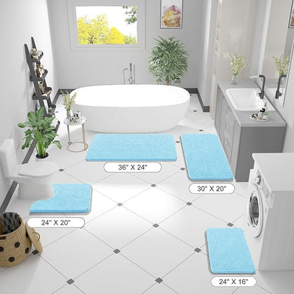 OLANLY Bathroom Rugs 59x20, Extra Soft Absorbent Chenille Bath Rugs, Rubber Backing Quick Dry, Machine Washable Bath Mats for Bathroom Floor, Tub and Shower, Home Decor Accessories, Sky Blue
