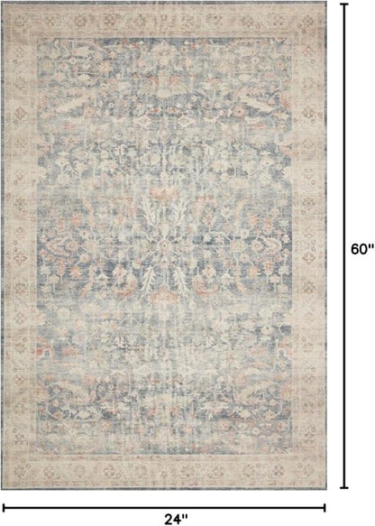 Loloi Hathaway Collection HTH-02 Denim/Multi 2'-0" x 5'-0", .25" Thick Accent Rug, Soft, Durable, Printed, Modern, Low Pile, Non-Shedding, Easy Clean, Living Room Rug