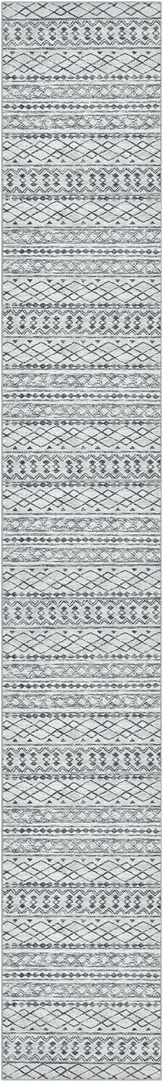 KUTA Long Hallway Runner Rug 2.6x18 Non-Slip Washable, Moroccan Vintage Grey Boho Kitchen Rugs Ultra Soft Distressed Geometric Floor Carpet Runners for Bedroom Laundry Stairway Entryway
