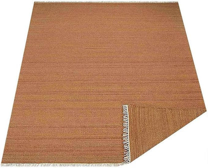 Rugsotic Carpets Hand Woven Flat Weave Kilim Wool ECO-Friendly Area Rugs - 4'x6', Rectangle Shape, Orange Color, Solid Plain Design, Low Pile Handmade Rugs for Living Room, Bed Room (D00111)