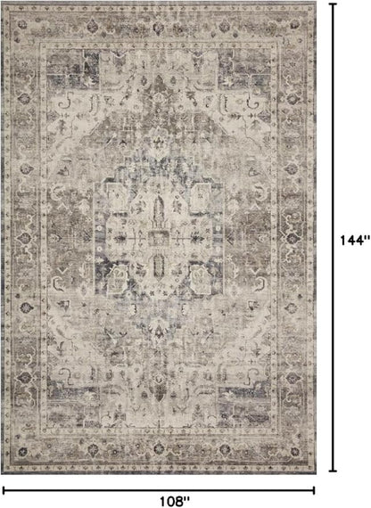Loloi Hathaway Collection HTH-05 Steel/Ivory 9'-0" x 12'-0", .25" Thick Area Rug, Soft, Durable, Printed, Modern, Low Pile, Non-Shedding, Easy Clean, Living Room Rug