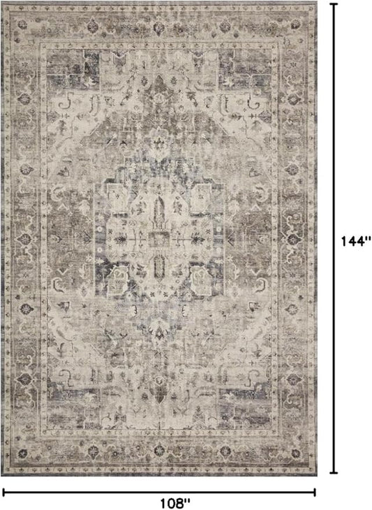 Loloi Hathaway Collection HTH-05 Steel/Ivory 9'-0" x 12'-0", .25" Thick Area Rug, Soft, Durable, Printed, Modern, Low Pile, Non-Shedding, Easy Clean, Living Room Rug