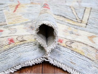 Steel Gray Pure Wool Hand Knotted Afghan Angora Oushak with All Over Pattern Natural Dyes Squarish Oriental Rug (11'9"x14')