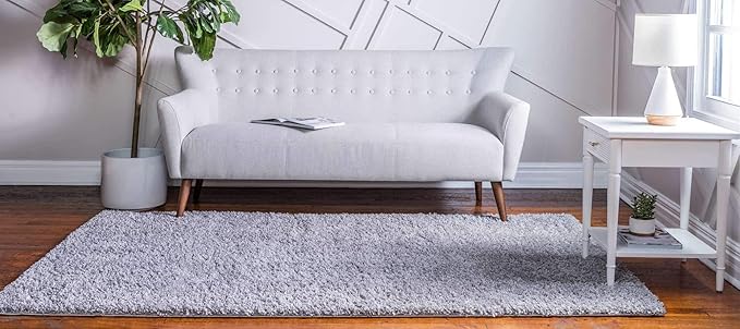 Unique Loom Davos Shag Collection Area Rug - Solid (9' x 12' Rectangle, Sterling)