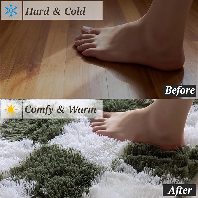 8x10 Area Rugs for Living Room Bedroom, Soft Fluffy Shaggy Bedside Rug, Indoor Floor Carpet for Kids Playroom, Dorms, Nursery Rooms, Home Decor (Olive Green & White 8'x10')