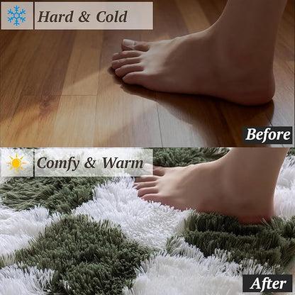 5x7 Area Rugs for Living Room Bedroom, Soft Fluffy Shaggy Bedside Rug, Indoor Floor Carpet for Kids Playroom, Dorms, Nursery Rooms, Home Decor (Olive Green & White 5'x7')