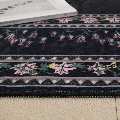 Rugcomf 2x3 Rug Abstract Vintage Indoor Door Mat Machine Washable Small Area Rug Non-Slip Low Pile Throw Rugs for Entryway Kitchen Front Door Indoor Entrance Entry Kids Room, Black