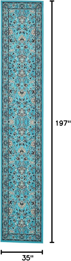 Unique Loom Sialk Hill Collection Area Rug - Washington (2' 11" x 16' 5" Runner Turquoise/Black)