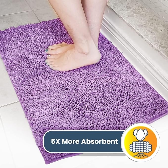Muddy Mat® AS-SEEN-ON-TV Highly Absorbent Microfiber Door Mat and Pet Rug, Non Slip Thick Washable Area and Bath Mat Soft Chenille for Kitchen Bathroom Bedroom Indoor and Outdoor - Purple 24" x 72"