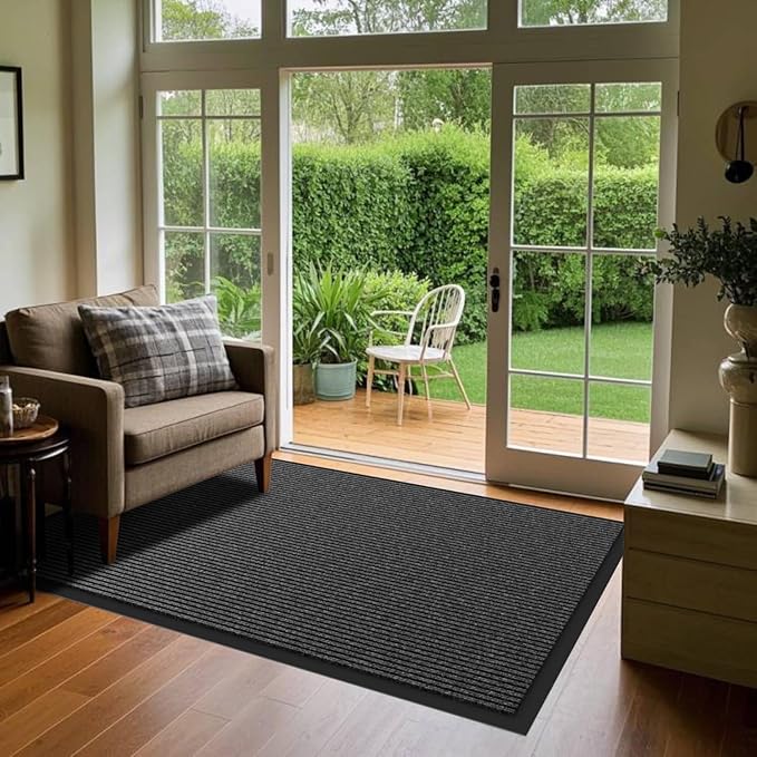 Front Door Mat, 3' x 5' Heavy Duty Indoor Outdoor Welcome Mat for Entryway, Commercial Floor Entrance, Low Profile, Non-Slip, Durable Rubber Backing for Entry, Patio, Home