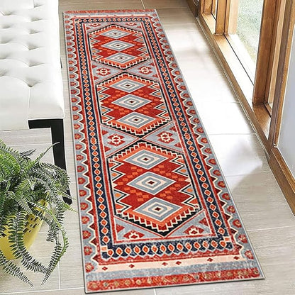 Moroccan Trellis Hallway Runner Rug Non-Slip Washable Geometric Standing Mats Anti-Fatigue Long Farmhouse Kitchen Mat Soft Low-Pile Distressed Area Rugs for Bathroom,Bedroom,Laundry 2' X 6'