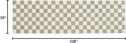 Revival Rugs Gambit 2'7"x9' Checkered Rug Machine Washable Runner Rug for Hallway Entryway - 100% Recycled Oeko-TEX Certified, Medium Pile, Green, Beige