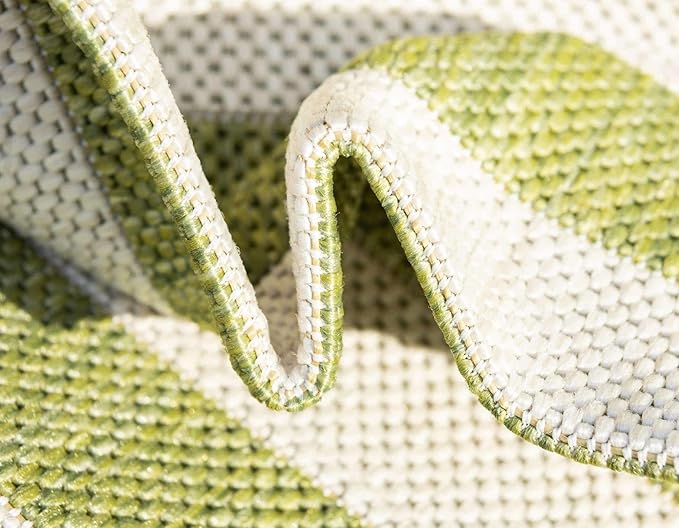 Unique Loom Outdoor Striped Collection Area Rug - Striped (6' 1" x 9' Rectangle, Green/Ivory)