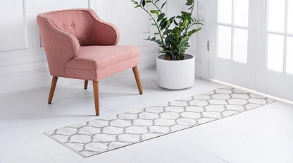 Rugs.com Lattice Frieze Collection Rug – 2' x 10' Runner Ivory Medium Rug Perfect for Living Rooms, Large Dining Rooms, Open Floorplans