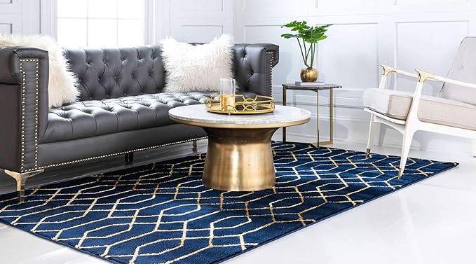 Unique Loom Marilyn Monroe Glam Collection Area Rug - Trellis (5' 1' x 8' Rectangle, Navy Blue Gold/ Gold)