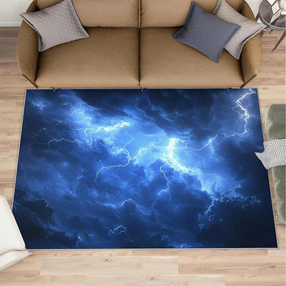 8x10 Dark Clouds Lightning Rugs for Living Room - Storm Large Area Rug, Natural Weather Modern Boy Nursery Rug Soft Washable for Classroom Office Bedroom Kids Room