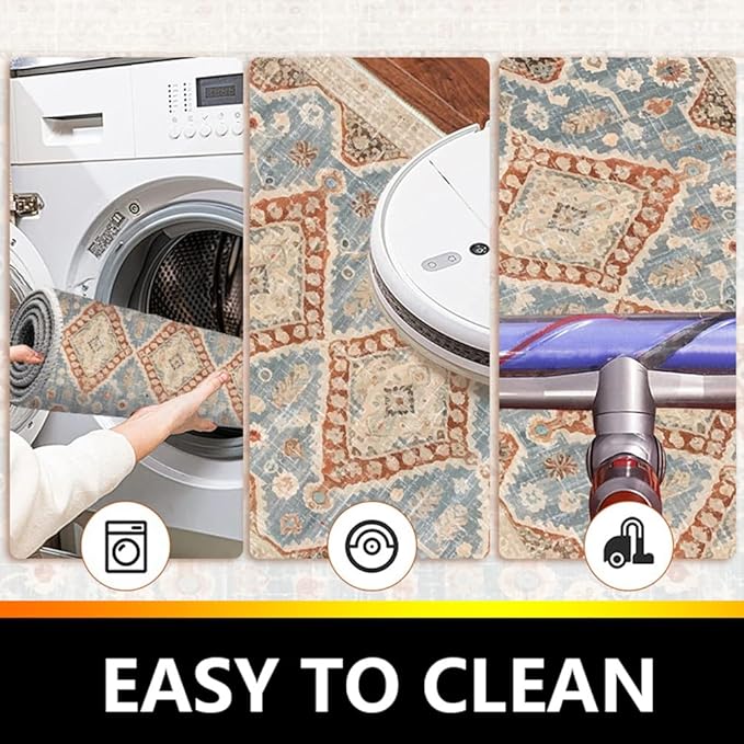 Moroccan Trellis Hallway Runner Rug Non-Slip Washable Geometric Standing Mats Anti-Fatigue Long Farmhouse Kitchen Mat Soft Low-Pile Distressed Area Rugs for Bathroom,Bedroom,Laundry 2' X 7'