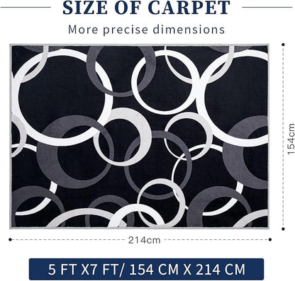 YIHOUSE 5x7 Ft Area Rugs, Concentric Circle Carpet Washable Rug, Black and White Geometric Design Rug for Living Room, Bedroom, Playroom, Nursery, Home Office Decor, Nonslip Non-Shedding