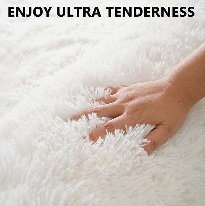 Beglad Fluffy Large Area Rugs 6x9 Feet, Modern Minimalist Style Shag Fuzzy Rugs, Non-Slip Indoor Carpet Soft Rugs for Kids Room, Bedroom & Living Room, Cream White