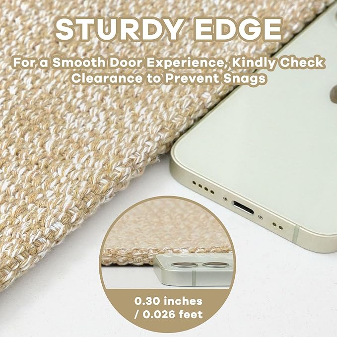 EARTHALL Extra Long Runner Rug 3x18 Ft Washable Runners for Hallways Cotton Non Slip Entryway Runner Braided Kitchen Runner Indoor Outdoor Carpet Runners for Hotels, Officel, Stair, Golden Beige/White