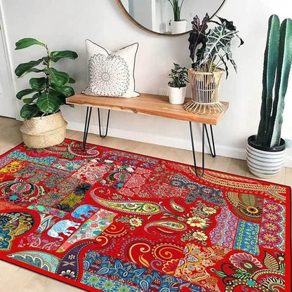 Vintage Boho Area Rugs Multicolor Ethnic Style Geometric Splicing Carpets Bedroom Living Room Kitchen Floor Mats Indoor Outdoor Non-Shedding Runner Rug Home Décor Carpet 5' X 9'