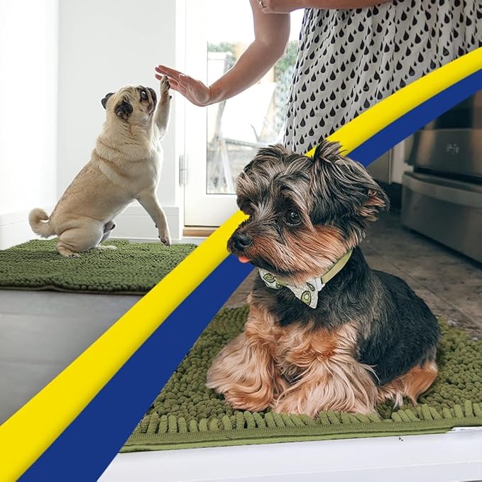 Muddy Mat® AS-SEEN-ON-TV Highly Absorbent Microfiber Door Mat and Pet Rug, Non Slip Thick Washable Area and Bath Mat Soft Chenille for Kitchen Bedroom Indoor and Outdoor - Army Green 24" x 96"
