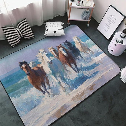 Horse Run Gallop in Waves Ocean Area Rug Washable Outdoor Rugs Anti-Slip Soft Carpet Entryway Indoor Door Mat for Bedroom,Living Room,Porch,Terrace and Entrance Decor 5'x 4'