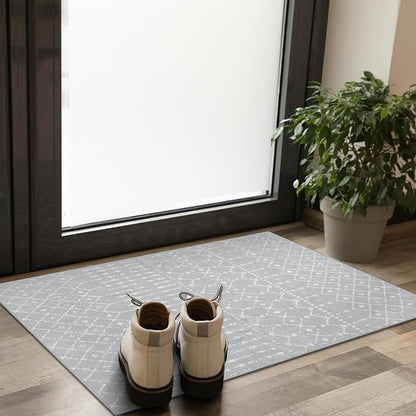 Lahome Moroccan Rugs for Entryway 2x3 Small Non-Slip Kitchen Rug Throw Lightweight Area Rugs for Bedroom Gray Vintage Print Distressed Bath Mat Floor Indoor Doormat Carpet for Laundry Living Room