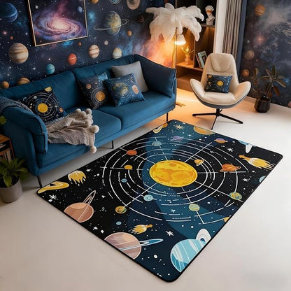 Outer Space 3 x 5 Area Rug Universe Solar System Rugs for Living Room | Cosmic Planet Washable Rug, Educational Learning Galaxy Carpet Indoor Floor Mat