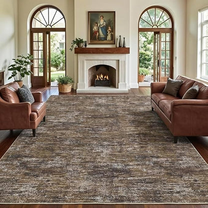 Garvee Large Area Rug 10x13 Living Room Rugs Machine Washable Area Rugs for Bedroom, Modern Solid Color Non Slip Stain Resistant Carpet, Non Shedding Low Pile Soft Mats for Office, Brown