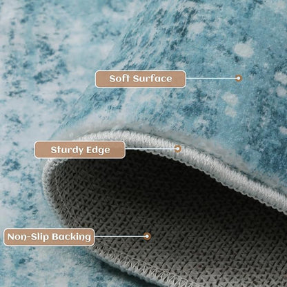 10x12 Abstract Area Rugs for Living Room, Modern Teal Grey Washable Indoor Rug for Bedroom, Soft Large Non-Slip Carpet for Dining Room Home Office Farmhouse Decor - Teal+Gray