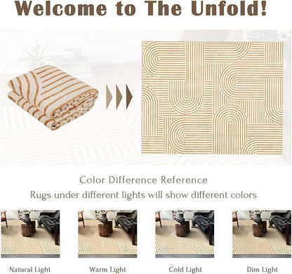 Washable Area Rug 8x10 - Large Orange Boho Rugs for Living Room Soft Abstract Bedroom Rug Ultra-Thin Modern Rainbow Carpet Rug for Dining Room Nursery Room Home Decor