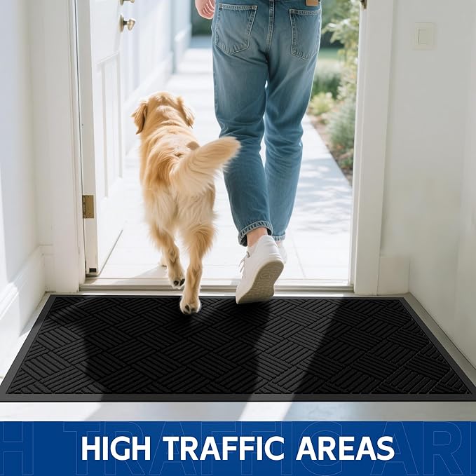 Durable Indoor Outdoor Door Mat, 4' x 5' Heavy Duty Front Door Mat for Entryway, Non-Slip Backing, Stain and Fade Resistant, Absorbent Commercial Floor Mat for High Traffic Area, Black