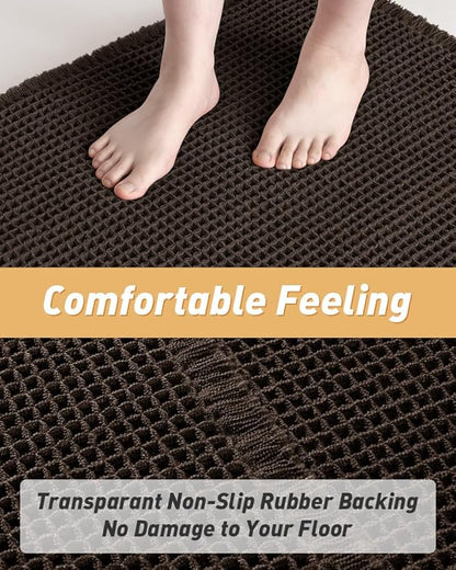 AMOAMI Upgraded Waffle Bath Mat, Super Absorbent Non Slip Bath Mats for Bathroom Floor, Machine Washable Bathroom Rugs with Tassels, Rubber Backed Bathroom Mats, Ultra Soft, 17" x 24", Chocolate
