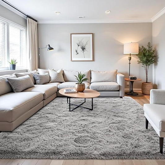 Beglad Fluffy Area Rugs 3 x 5 Feet, Modern Minimalist Style Shag Rugs, Non-Slip Indoor Carpet Soft Rugs for Bedroom, Living Room, Grey