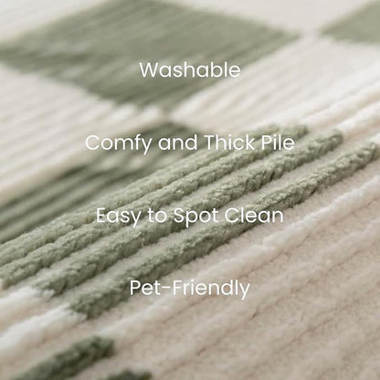 Revival Rugs Gambit 2'7"x9' Checkered Rug Machine Washable Runner Rug for Hallway Entryway - 100% Recycled Oeko-TEX Certified, Medium Pile, Green, Beige