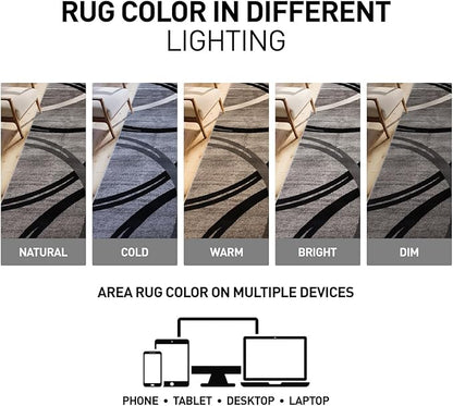 Rugshop Wavy Circles Design Area Rug, Non-Shedding Carpet for Living Room, Dining Room, or Bedroom, Gray, 7'10" x 10'2"