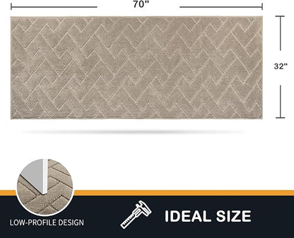 PURRUGS Dirt Trapping Door Mat 32" x 70", Non-Slip Machine Washable Entry Rug, Shoe Scraper, Dog Doormat, Super Absorbent Welcome Mat for Front & Back Door, Muddy Wet Shoes & Paws, Taupe